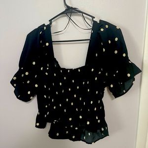 H&M black and white polka dot crop blouse